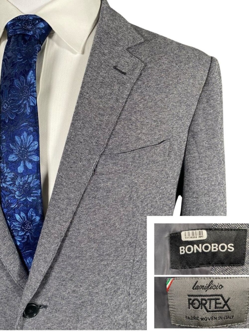 Bonobos Italian Knit Blazer 44R Slim Fit Fortex Grey Cotton Sport Coat Jacket